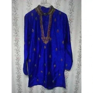 Kora Kids by Nilesh Mitesh Embroidered Kurta Blue & Gold Size 14